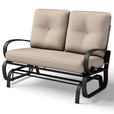 Tangkula Patio Loveseat Bench Steel Frame Furniture Rocking Bench With Cushions Outdoor 5 Tangkula Patio Loveseat Bench Steel Frame Furniture Rocking Bench With Cushions Outdoor - Image 5
