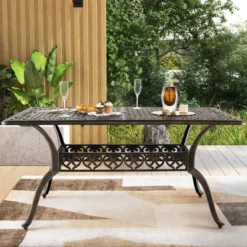 Costway 59'' Outdoor Dining Table All-Weather Cast Aluminum Umbrella Hole 6 Person Bronze -VIDAXL Sale Store GUEST 895dd8e4 2ca9 45a8 8e4d 078ca15a3e74