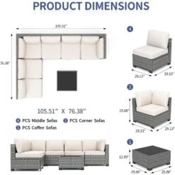 Garvee 7-Piece Patio Furniture Set, Rattan Wicker Sectional With Cushions, Modular Conversation Couch Set For Porch, Garden, Or Deck