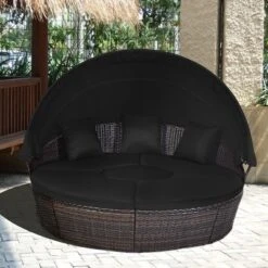 Costway Patio Rattan Daybed Cushioned Sofa Adjustable Table Top Canopy Black -VIDAXL Sale Store GUEST 8afceed4 8b50 48ae b71f 72fc9695b7da