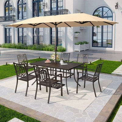 Captiva Designs 8pc Patio Dining Slat-top Rectangle Table & Stackable Steel Chairs & 13ft Large Umbrella 15 Captiva Designs 8pc Patio Dining Slat-top Rectangle Table & Stackable Steel Chairs & 13ft Large Umbrella - Image 15