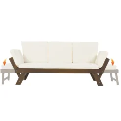 SKRAN Outdoor Adjustable Patio Wooden Daybed Sofa Chaise Lounge With Cushions For Small Places, Brown Finish+Beige Cushion -VIDAXL Sale Store GUEST 8b840966 1541 4005 aa31 e264ad0e2455