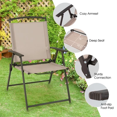 Costway 2 Pcs Patio Folding Sling Dining Chairs Armrests Steel Frame Outdoor Beige/Grey 7 Costway 2 Pcs Patio Folding Sling Dining Chairs Armrests Steel Frame Outdoor Beige/Grey - Image 7