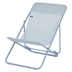 Lafuma Maxi Transat Colorblock Steel Mesh Ultra Compact Foldable Reclining Sling Deck Chair For Outdoor Camping And Backyard, Sky Blue (2 Pack)