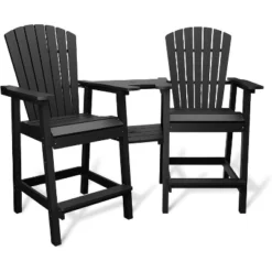 Acekool Recycled Poly Barstool Adirondack Set - 2 Weatherproof Chairs With Connecting Tray