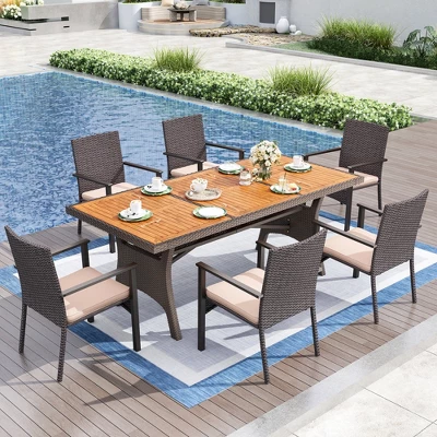 Captiva Designs 1pc Outdoor Patio Acacia Wood Dining Table With 1.96" Umbrella Hole 6 Captiva Designs 1pc Outdoor Patio Acacia Wood Dining Table With 1.96" Umbrella Hole - Image 6