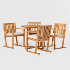 Saracina Home 5pc Modern Slatted Acacia Outdoor Dining Set With Round Table -VIDAXL Sale Store GUEST 8dc53612 7be6 4a13 bb62 ccfb9aa09886