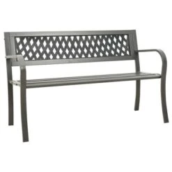 VidaXL Outdoor Patio Bench Garden Park Steel Bench - Gray 49.2" Diamond