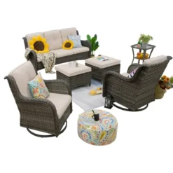 UPTIOT Polyethylene (PE) Wicker 5 - Person Seating Group With Cushions