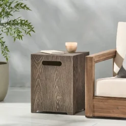 Wellington Outdoor Square Iron Tank Holder Side Table Brown Wood Pattern - Christopher Knight Home -VIDAXL Sale Store GUEST 8f5145d1 c898 47e9 a706 d5be4670de39