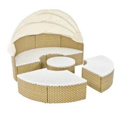 Round Outdoor Patio Sectional Sofa Set Rattan Daybed Two-Tone Weave Sunbed With Retractable Canopy, 4A -ModernLuxe -VIDAXL Sale Store GUEST 8f8f756c 2604 494a 8f50 47abfb51d3bd