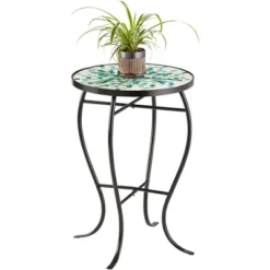 Teal Island Designs Modern Mosaic Black Round Outdoor Accent Side Table 14" Wide Aqua Blue Front Porch Patio Home House Balcony Deck Shed -VIDAXL Sale Store GUEST 8fdc64a5 5521 459b a018 23256e7ffdb2