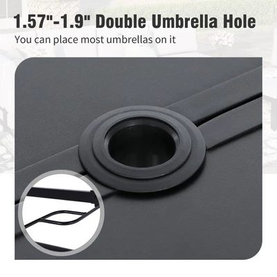 Captiva Designs 8pc Patio Dining Slat-top Rectangle Table & Stackable Steel Chairs & 13ft Large Umbrella 4 Captiva Designs 8pc Patio Dining Slat-top Rectangle Table & Stackable Steel Chairs & 13ft Large Umbrella - Image 4