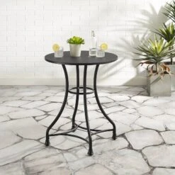 Astrid Round Indoor/Outdoor Metal Bistro Table - Matte Black - Crosley