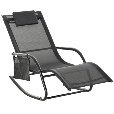 Outsunny Outdoor Rocking Recliner, Sling Sun Lounger With Removable Headrest And Side Pocket For Garden, Patio And Dec 8 Outsunny Outdoor Rocking Recliner, Sling Sun Lounger With Removable Headrest And Side Pocket For Garden, Patio And Dec - Image 8