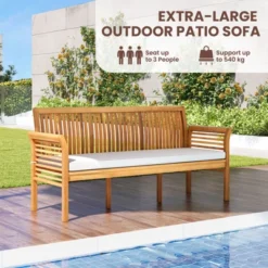 Tangkula 3 Person Outdoor Bench, 62.5" Acacia Wood Patio Sofa With Curved Armrests And Removable Seat Cushion -VIDAXL Sale Store GUEST 93f19a61 716d 4831 8e78 3bc600627a34