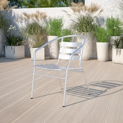 Emma And Oliver Aluminum Indoor-Outdoor Stack Chair With Triple Slat Back And Arms 1 Emma And Oliver Aluminum Indoor-Outdoor Stack Chair With Triple Slat Back And Arms
