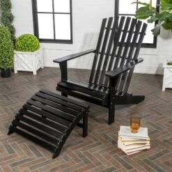Saranac 2-Piece Traditional Rustic Acacia Wood Adirondack Chair With Detachable Ottoman- JONATHAN Y -VIDAXL Sale Store GUEST 94df2242 450a 46d2 9d79 a3494f61108e