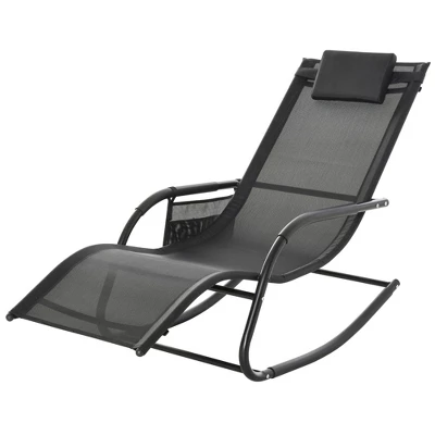 Outsunny Outdoor Rocking Recliner, Sling Sun Lounger With Removable Headrest And Side Pocket For Garden, Patio And Dec 3 Outsunny Outdoor Rocking Recliner, Sling Sun Lounger With Removable Headrest And Side Pocket For Garden, Patio And Dec - Image 3