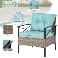 ELJGET 4 Pieces Outdoor Patio Furniture Set, Wicker Rattan Conversation Set With Table For Porch Deck, Blue 13 ELJGET 4 Pieces Outdoor Patio Furniture Set, Wicker Rattan Conversation Set With Table For Porch Deck, Blue -VIDAXL Sale Store GUEST 964142bc 9a5f 4762 ac3b 408f4063a8cf