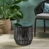 15.5'' Round Rattan Side Table With Tempered Glass Top,Boho Outdoor Accent Table For Patio Or Balcony-Cuddlewood