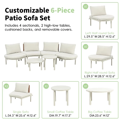 YOOCOZZ PE Wicker Rattan 6-Piece Patio Sectional Sofa With 2 High-Low Coffee Tables Having Tempered Glass 8 YOOCOZZ PE Wicker Rattan 6-Piece Patio Sectional Sofa With 2 High-Low Coffee Tables Having Tempered Glass - Image 8