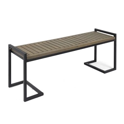Coolbibila-Patio Benches With Cantilever Iron Legs, Garden Benches Constructed From Slatted Acacia Wood, Modern Garden Bench Outdoor 4 Coolbibila-Patio Benches With Cantilever Iron Legs, Garden Benches Constructed From Slatted Acacia Wood, Modern Garden Bench Outdoor - Image 4