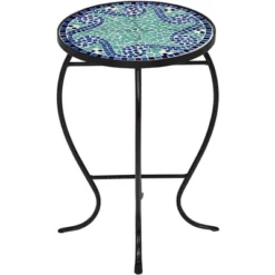 Teal Island Designs Black Round Outdoor Accent Side Tables 14" Wide Set Of 2 Blue Wave Mosaic Tabletop Front Porch Patio Home House -VIDAXL Sale Store GUEST 9964bcf7 80c2 4ebb bb23 cb572ca4aba1