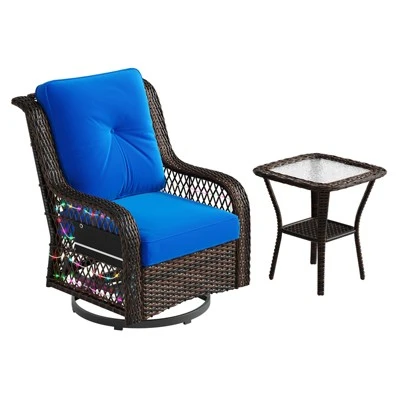Bestier Wicker Patio Furniture Chair,Swivel Gliding Chair With LED Strip,Outdoor Swivel Rocking Chairs With 4"Anti-Slip Cushions For Deck,Porch&Garden 8 Bestier Wicker Patio Furniture Chair,Swivel Gliding Chair With LED Strip,Outdoor Swivel Rocking Chairs With 4"Anti-Slip Cushions For Deck,Porch&Garden - Image 8
