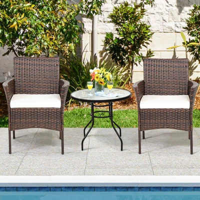 Tangkula Outdoor 2 PCS Rattan Dining Chair Patio Cushioned Arm Chair W/Zipper Brown 4 Tangkula Outdoor 2 PCS Rattan Dining Chair Patio Cushioned Arm Chair W/Zipper Brown - Image 4