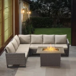 POCASSY All Weather Brown Wicker Outdoor Sectional Sofa With Fire Pit Table, 4PCS Patio Furniture Set With 41" Propane Firepit Table For Outside -VIDAXL Sale Store GUEST 9ad39640 d181 4d36 bc2b d1ec96f76522