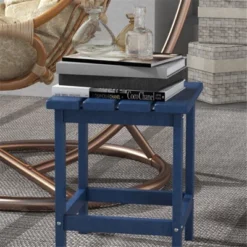 DSVIMOY Adirondack Side Table, Outside End Table For Patio, Compact Side Table For Porch, Deck, Blue, 15"*15"*18"