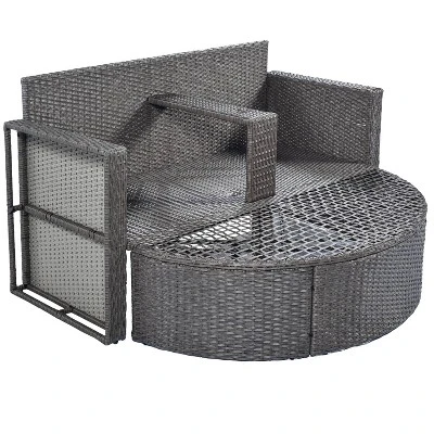 2pc Outdoor Wicker Conversation Sectional Set With Cushions & Half-Moon Side Table For Umbrella - Gray - GODEER 7 2pc Outdoor Wicker Conversation Sectional Set With Cushions & Half-Moon Side Table For Umbrella - Gray - GODEER - Image 7