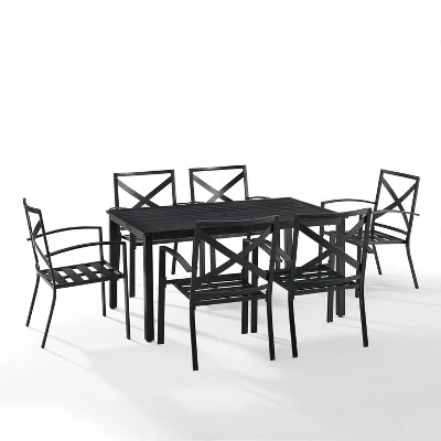 Kaplan 7pc Outdoor Dining Set With 6 Arm Chairs & Dining Table Oatmeal/Oil Rubbed Bronze - Crosley 2 Kaplan 7pc Outdoor Dining Set With 6 Arm Chairs & Dining Table Oatmeal/Oil Rubbed Bronze - Crosley - Image 2
