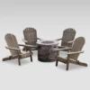 Maison 5pc Acacia Wood And Light Weight Concrete Adirondack Chair And Fire Pit Set - Gray - Christopher Knight Home