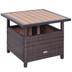 Outsunny 22'' Rattan Wicker Side Table With Steel Frame, Umbrella Insert Hole, Sand Bag For Outdoor, Patio, Garden, Backyard -VIDAXL Sale Store GUEST 9d7caf62 bee0 4e24 a80c f84e3b85099b