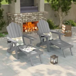 Sonkuki 2-Piece Folding Adirondack Chair With Retractable Ottoman, Fire Pit Patio Chair With Cup Holder Lawn Outdoor Lounge Chair -VIDAXL Sale Store GUEST 9e3d0265 0784 4820 b292 3fe6e8693a5f