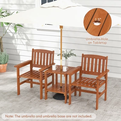 Tangkula 3 PCS Patio Bistro Table And Chairs Set W/ Umbrella Hole For Garden Poolside 4 Tangkula 3 PCS Patio Bistro Table And Chairs Set W/ Umbrella Hole For Garden Poolside - Image 4