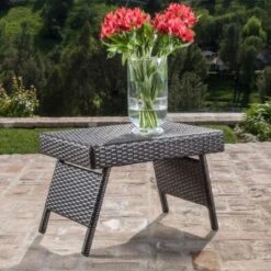 Faux Rattan Outdoor End Table, 24" Wide Wicker Accent Table For Patio Or Garden Use, Patio End Table, Outdoor Side Table -Christopher Knight Home -VIDAXL Sale Store GUEST 9ec0bf22 eeb4 4804 83a8 eb6ef4037a93