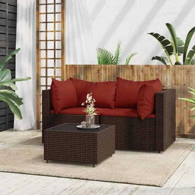 VidaXL Patio Lounge Set Brown Poly Rattan Compact Adjustable Feet 1 VidaXL Patio Lounge Set Brown Poly Rattan Compact Adjustable Feet
