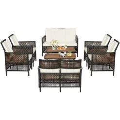 Tangkula 8PCS Cushioned Patio PE Wicker Conversation Furniture Set W/ Acacia Wood Tabletop -VIDAXL Sale Store GUEST 9f23d15d 9e6b 4b13 b5a9 2db671551548