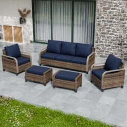 EAGLE PEAK Wicker Patio Conversation Set, 2 Chairs, 3-Seat Loveseat And 2 Ottomans, 5 Pieces -VIDAXL Sale Store GUEST 9f4af8c4 5882 43c6 867c 606c1d9e4cdc
