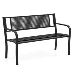 Costway 50" Garden Bench With Patterned Backrest And Curved Armrests For Porch Lawn -VIDAXL Sale Store GUEST a02c5db7 ada2 4d9b 87d3 cc98273967f7