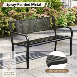 Costway 50" Garden Bench With Patterned Backrest And Curved Armrests For Porch Lawn -VIDAXL Sale Store GUEST a069483a d2a7 42f0 a251 b046a688cda4
