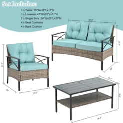 ELJGET 4 Pieces Outdoor Patio Furniture Set, Wicker Rattan Conversation Set With Table For Porch Deck, Blue 15 ELJGET 4 Pieces Outdoor Patio Furniture Set, Wicker Rattan Conversation Set With Table For Porch Deck, Blue -VIDAXL Sale Store GUEST a133e443 b430 4b3a a591 ee958d21e740