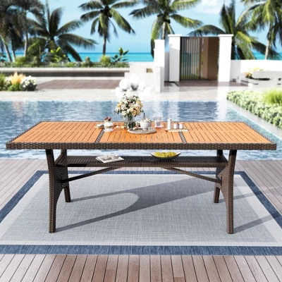 Captiva Designs 1pc Outdoor Patio Acacia Wood Dining Table With 1.96" Umbrella Hole 2 Captiva Designs 1pc Outdoor Patio Acacia Wood Dining Table With 1.96" Umbrella Hole - Image 2