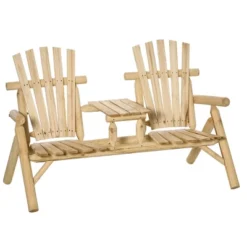 Outsunny Wood Adirondack Patio Chair Bench With Center Coffee Table, Perfect For Lounging And Relaxing Outdoors -VIDAXL Sale Store GUEST a283836c 6aec 4999 af28 7929dc1f7f5a