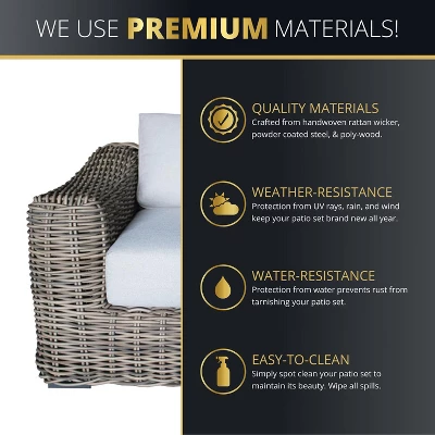 Kinger Home Hawaii 4-Piece Wicker Patio Furniture Set, Outdoor Conversation Patio Set With Deep Seating 1 Kinger Home Hawaii 4-Piece Wicker Patio Furniture Set, Outdoor Conversation Patio Set With Deep Seating