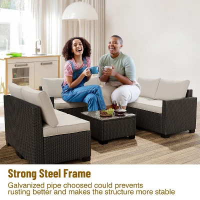 Garvee Outdoor Patio Furniture Set, 8 Piece Patio Rattan Sectional Couch Set,Wicker Patio Conversation Sets With With Storage Box & Glass Top Table 1 Garvee Outdoor Patio Furniture Set, 8 Piece Patio Rattan Sectional Couch Set,Wicker Patio Conversation Sets With With Storage Box & Glass Top Table