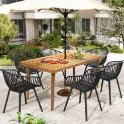 Christopher Knight Home Lillian 7 Pieces Patio Modern Acacia And Polypropelene Plastic Dining Set